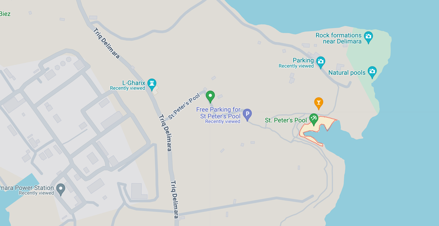 Google maps image of St.Peter's Pool indicating exactly where it is on the island.